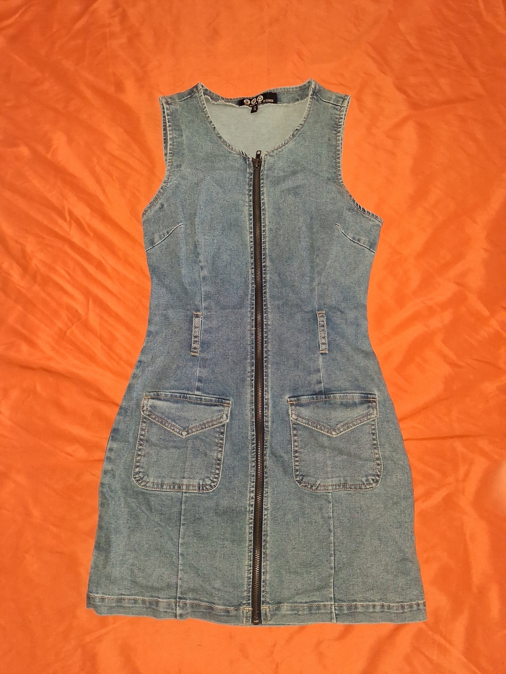 Rewash Light Blue Denim Sleeveless Zip-Front Top